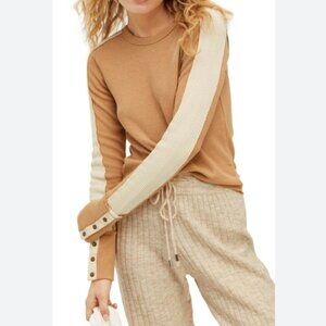 Free People Shirt tasha striped thermal long sleeve womens Orange medium casual